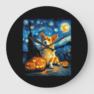 Corgi Dog Lovers Painting of van gogh starry night Large Clock