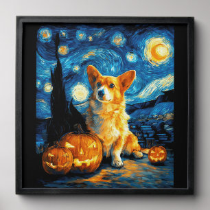 Corgi Dog Lovers Painting of van gogh starry night Peel And Stick Photo Tile