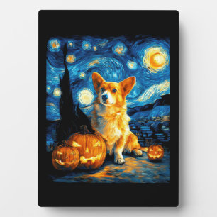 Corgi Dog Lovers Painting of van gogh starry night Plaque