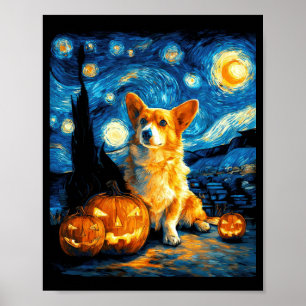 Corgi Dog Lovers Painting of van gogh starry night Poster