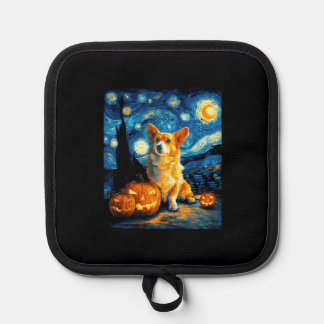 Corgi Dog Lovers Painting of van gogh starry night Pot Holder