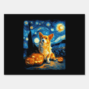 Corgi Dog Lovers Painting of van gogh starry night Sign
