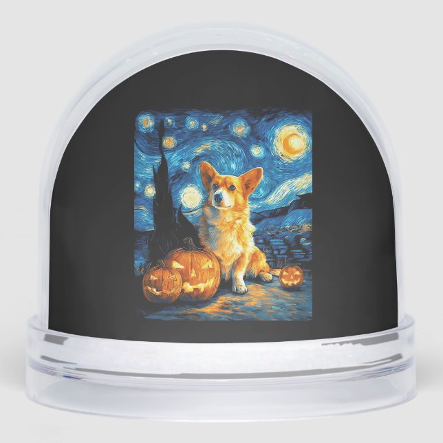 Corgi Dog Lovers Painting of van gogh starry night Snow Globe (Front)
