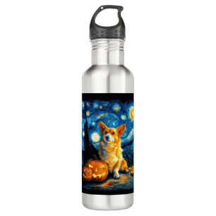 Corgi Dog Lovers Painting of van gogh starry night Stainless Steel Water Bottle