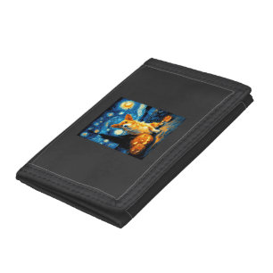 Corgi Dog Lovers Painting of van gogh starry night Trifold Wallet