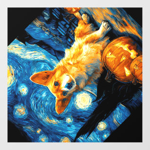 Corgi Dog Lovers Painting of van gogh starry night Wall Decal