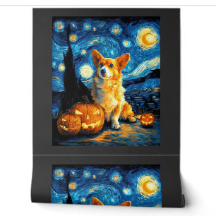 Corgi Dog Lovers Painting of van gogh starry night Wallpaper