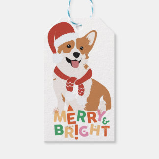 corgi dog merry bright gift tags