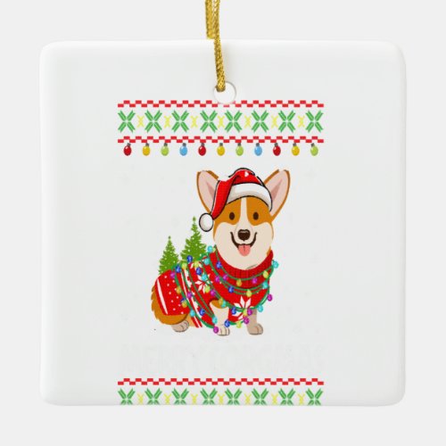 Corgi Dog Merry Corgmas Santa Corgi Ugly Christmas Ceramic Ornament