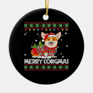 Corgi Dog Merry Corgmas Santa Corgi Ugly Christmas Ceramic Ornament