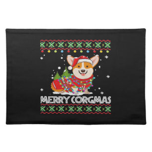 Corgi Dog Merry Corgmas Santa Corgi Ugly Christmas Cloth Placemat