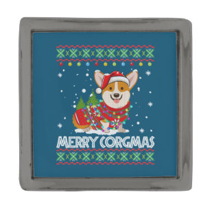 Corgi Dog Merry Corgmas Santa Corgi Ugly Christmas Gunmetal Finish Lapel Pin