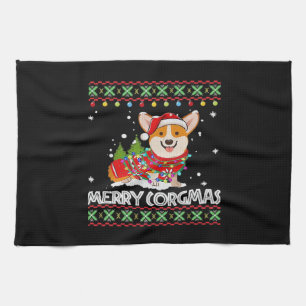 Corgi Dog Merry Corgmas Santa Corgi Ugly Christmas Kitchen Towel