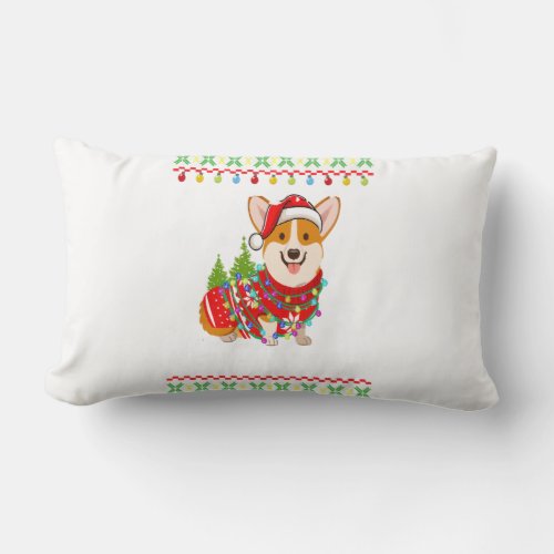 Corgi Dog Merry Corgmas Santa Corgi Ugly Christmas Lumbar Pillow
