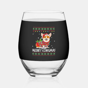 Corgi Dog Merry Corgmas Santa Corgi Ugly Christmas Stemless Wine Glass