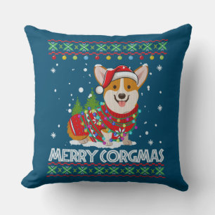 Corgi Dog Merry Corgmas Santa Corgi Ugly Christmas Throw Pillow