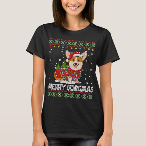 Corgi Dog Merry Corgmas Santa Hat Dog Xmas Pajama T_Shirt