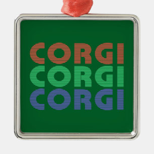 Corgi Dog Modern Colorful Text Metal Ornament