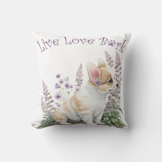 Corgi Dog Mom Floral Throw Pillow (Front)