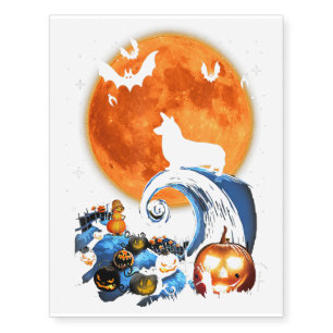 Corgi Dog Moon Pumpkin Halloween Costume Gift Temporary Tattoos