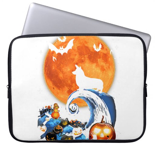 Corgi Dog Moon Pumpkin Halloween Costume Laptop Sleeve