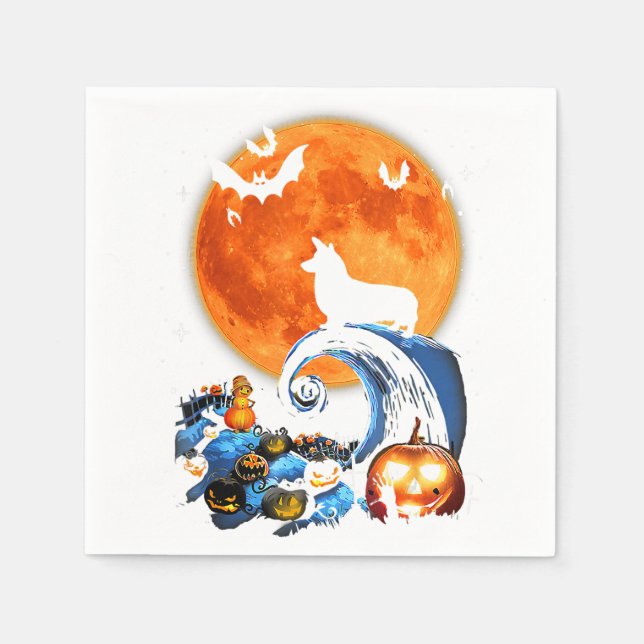 Corgi Dog Moon Pumpkin Halloween Costume Napkins (Front)