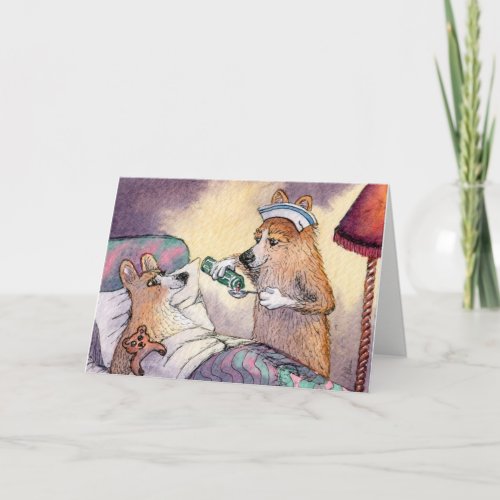 Corgi dog nurse get well soon greeting card