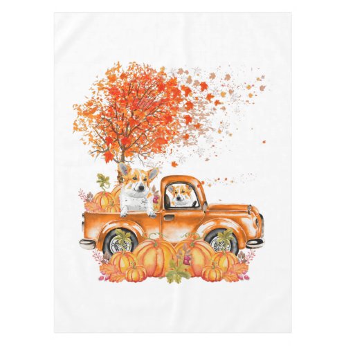 Corgi Dog On Pumpkins Truck Autumn Leaf Fall Tablecloth