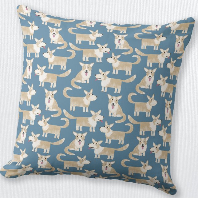 Corgi Dog Pattern Green Throw Pillow (Cute Corgi pattern pillow for animal and dog lovers)