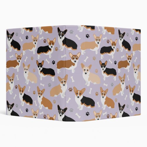 Corgi Dog Paws and Bones 3 Ring Binder