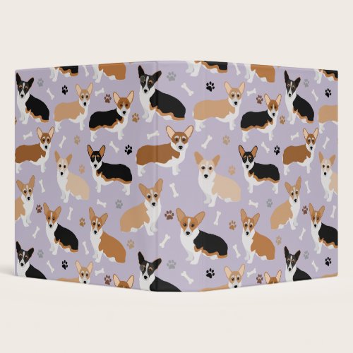 Corgi Dog Paws and Bones 3 Ring Binder