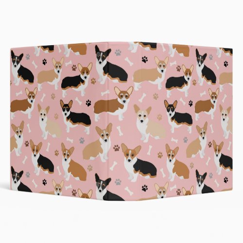 Corgi Dog Paws and Bones 3 Ring Binder