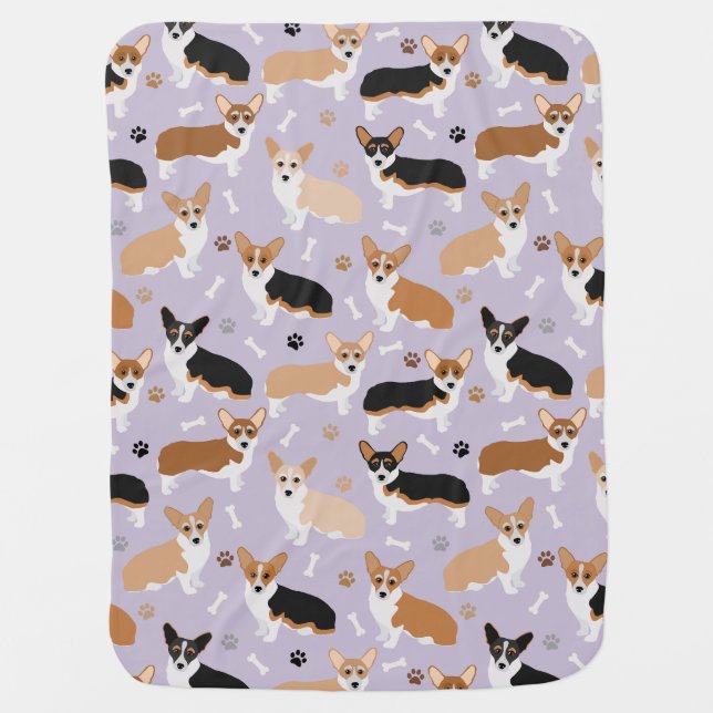 Corgi Dog Paws and Bones Baby Blanket (Front)