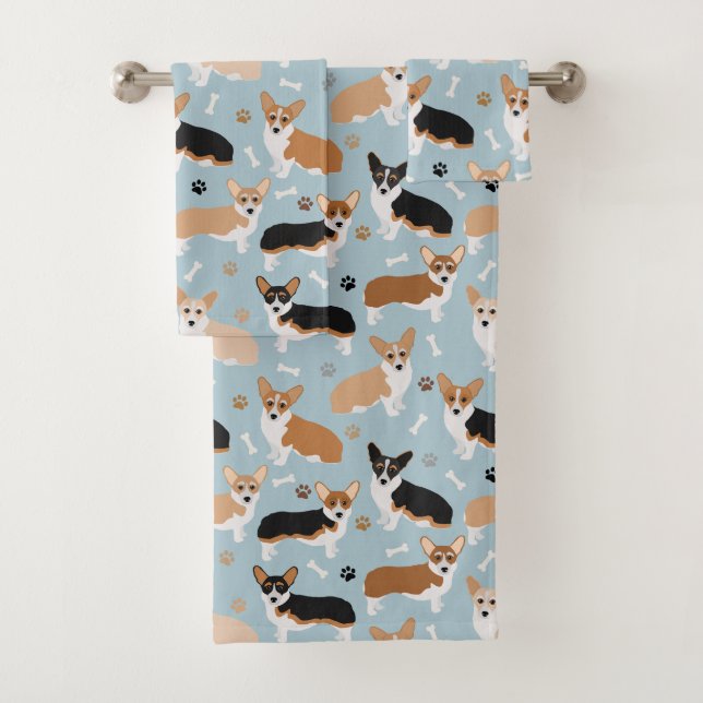 Corgi Dog Paws and Bones Bath Towel Set (Insitu)