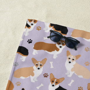 Corgi Dog Paws and Bones Beach Towel