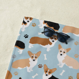 Corgi Dog Paws and Bones Beach Towel