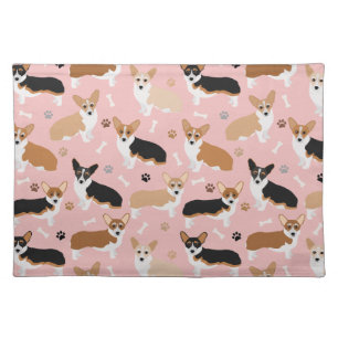 Corgi Dog Paws and Bones Cloth Placemat