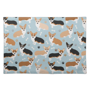Corgi Dog Paws and Bones Cloth Placemat