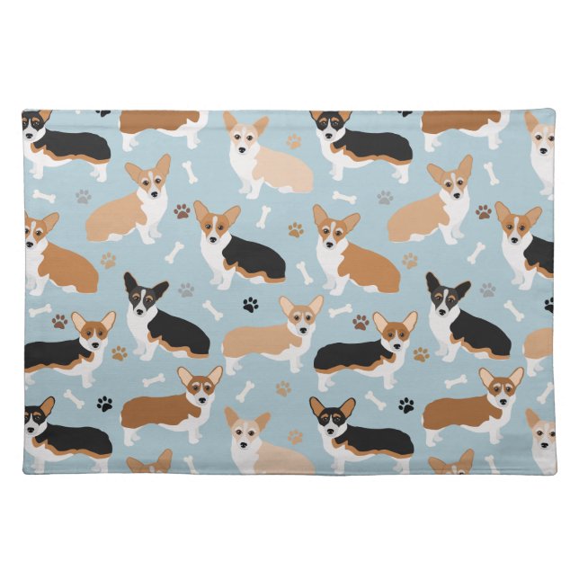 Corgi Dog Paws and Bones Cloth Placemat (Front)