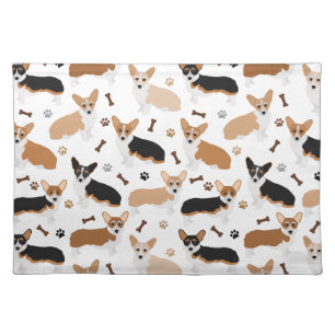Corgi Dog Paws and Bones Cloth Placemat