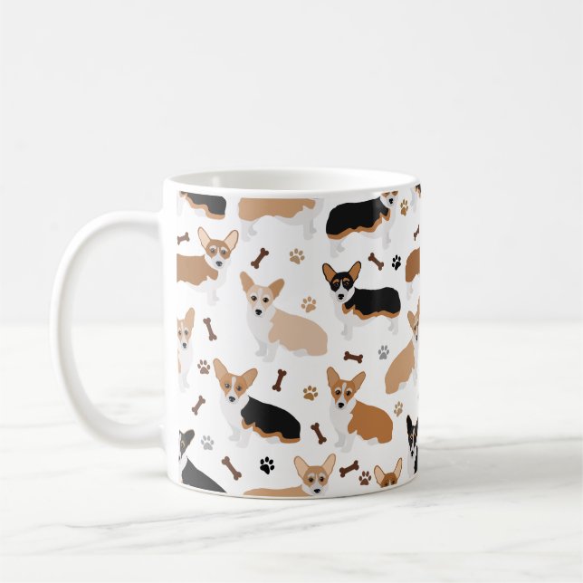 Corgi Dog Paws and Bones Coffee Mug (Left)