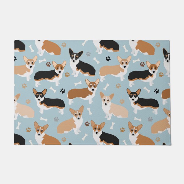 Corgi Dog Paws and Bones Doormat (Front)
