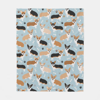 Corgi Dog Paws and Bones Fleece Blanket