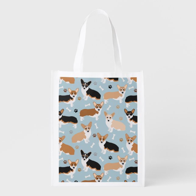 Corgi Dog Paws and Bones Grocery Bag (Front)
