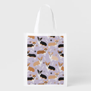 Corgi Dog Paws and Bones Grocery Bag