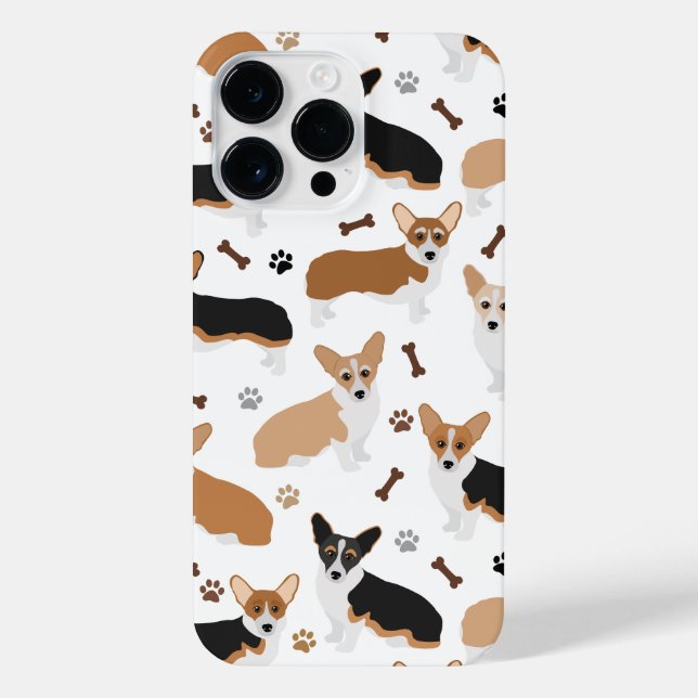 Corgi Dog Paws and Bones iPhone 14 Pro Max Case (Back)