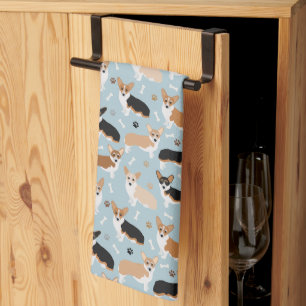 Corgi Dog Paws and Bones Kitchen Towel