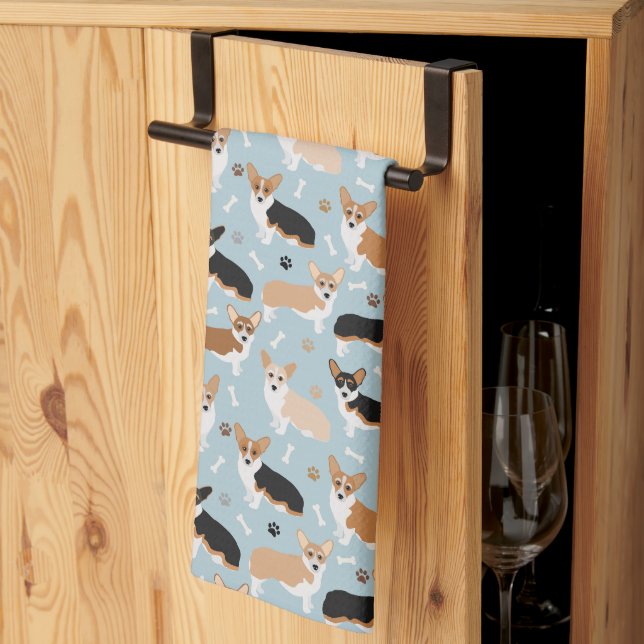 Corgi Dog Paws and Bones Kitchen Towel (Thirds Fold)
