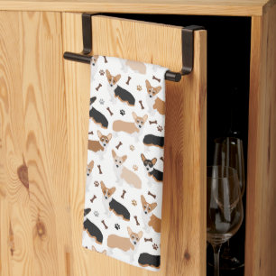 Corgi Dog Paws and Bones Kitchen Towel
