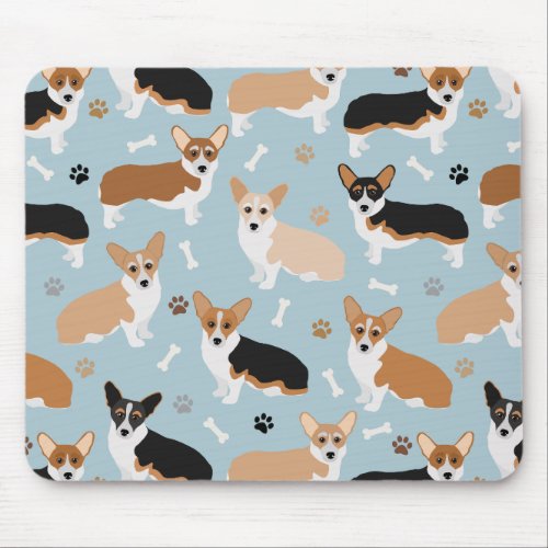 Corgi Dog Paws and Bones Mouse Pad